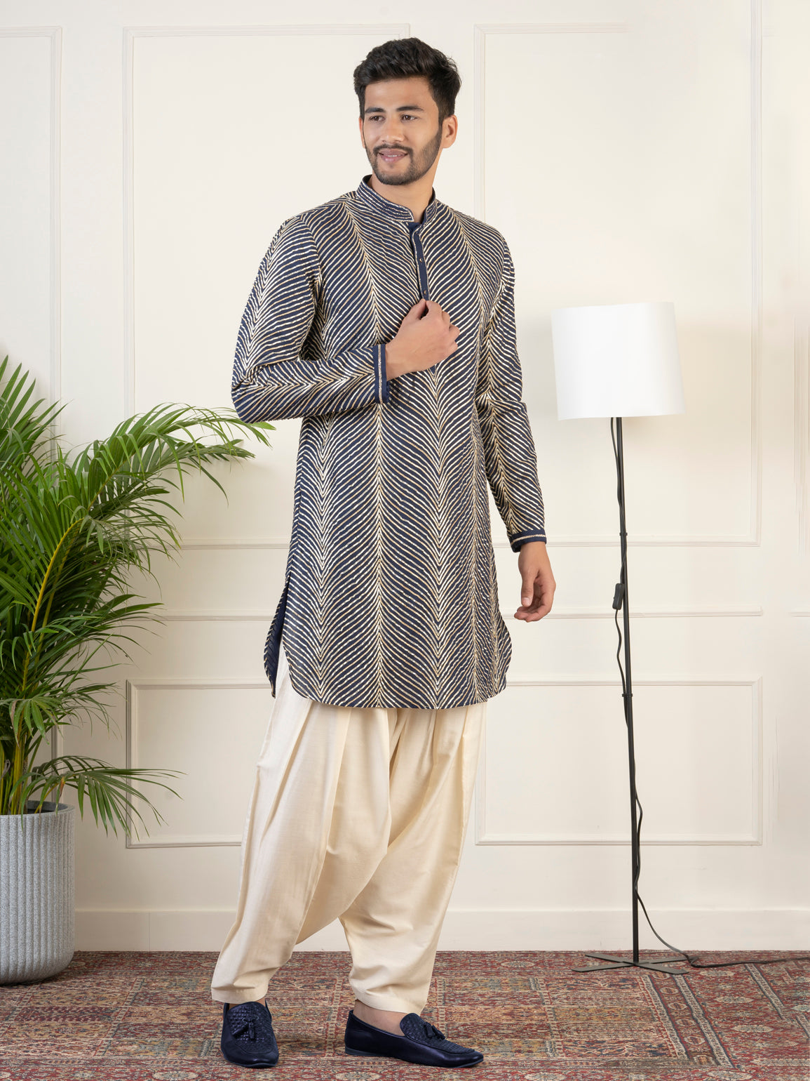 Navy Blue Gota Embroidery Kurta Set