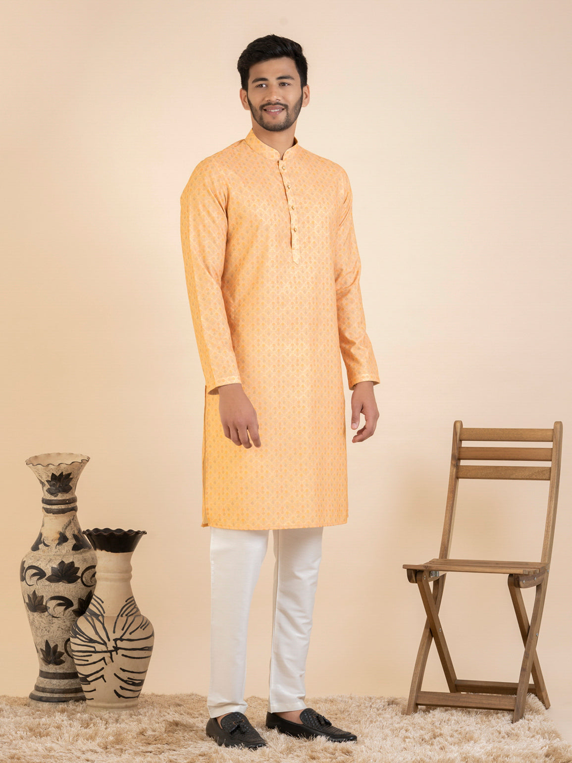 White Vibrant Cotton Printed Jacket Kurta Set