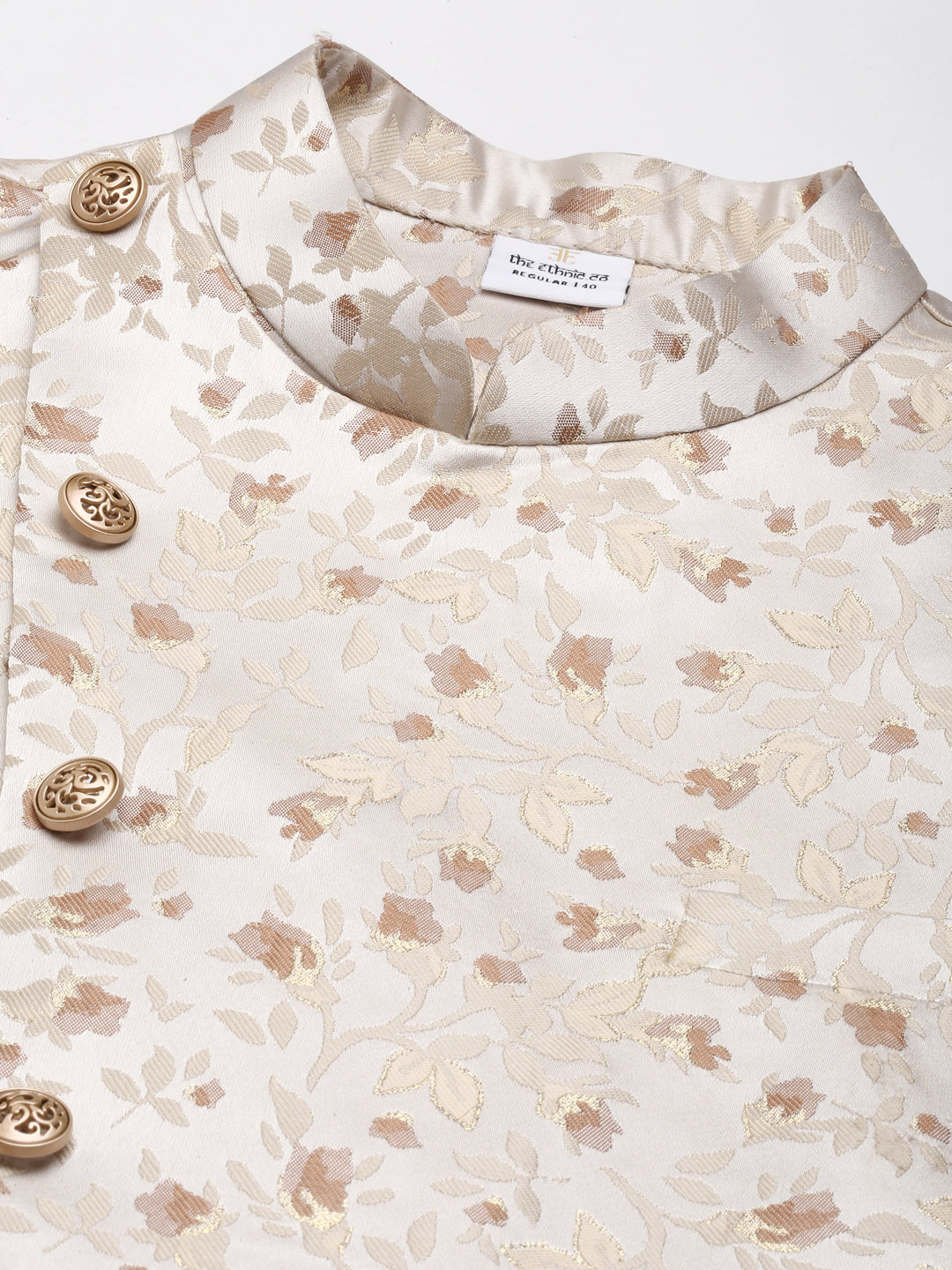 Peach Jacquard Angrakha Jacket With Peach Kurta