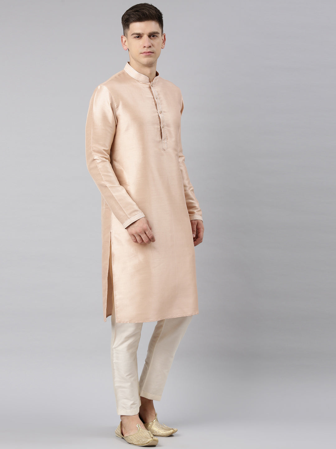 Peach Jacquard Angrakha Jacket With Peach Kurta