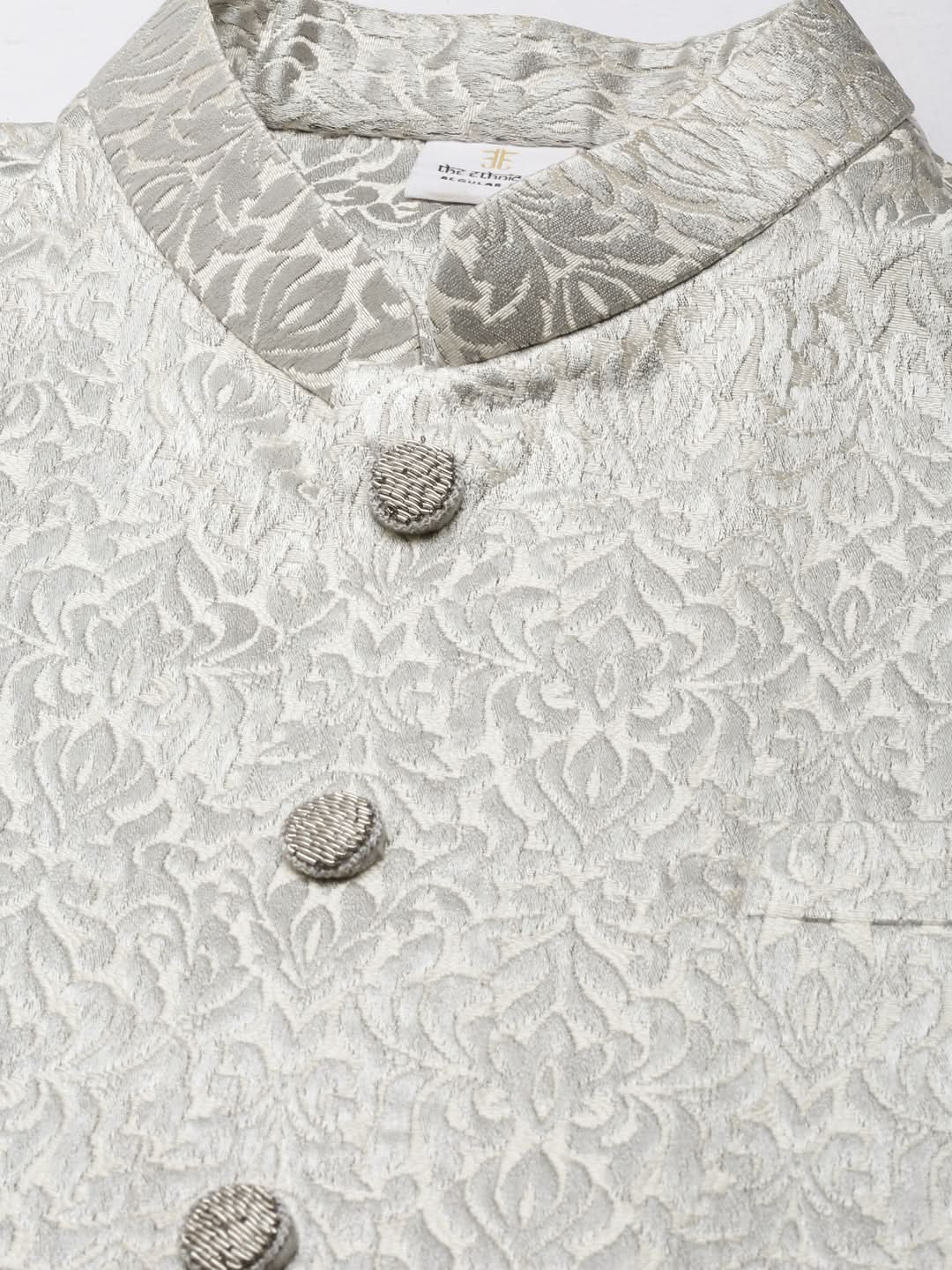 Steel Grey Jacquard Jacket With Grey kurta