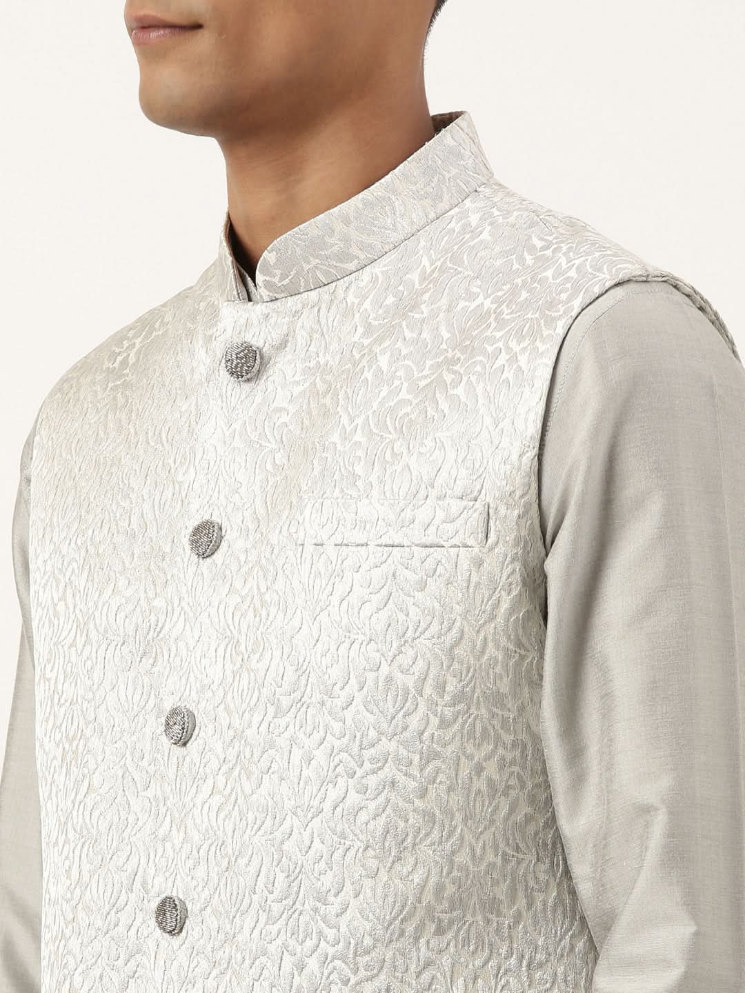 Steel Grey Jacquard Jacket With Grey kurta
