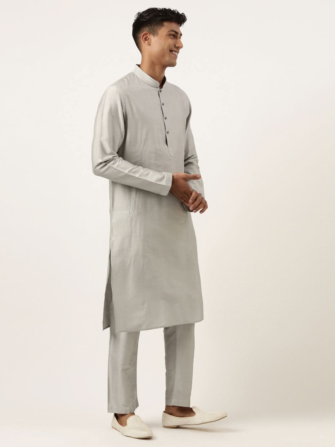 Steel Grey Jacquard Jacket With Grey kurta