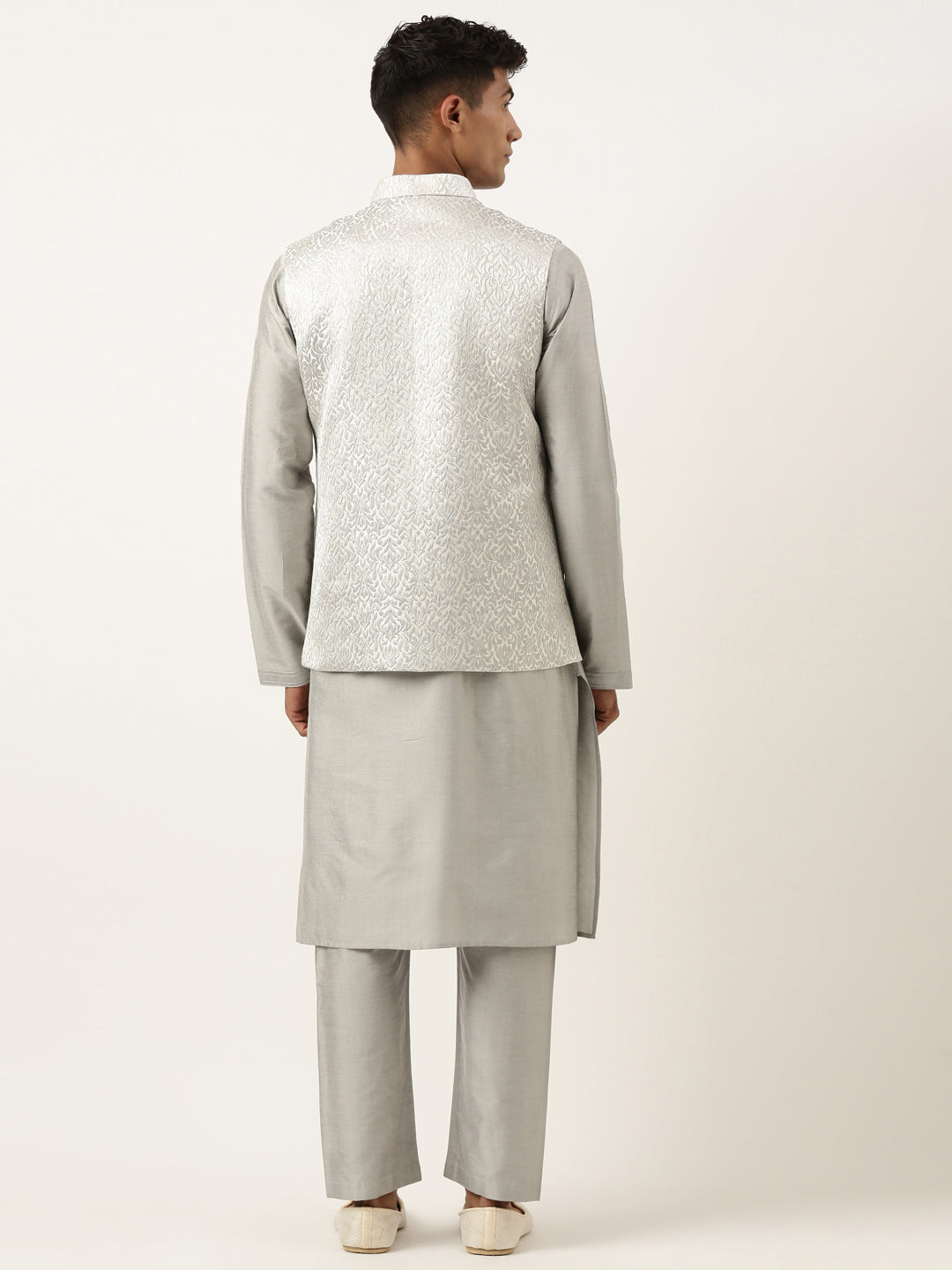 Steel Grey Jacquard Jacket With Grey kurta