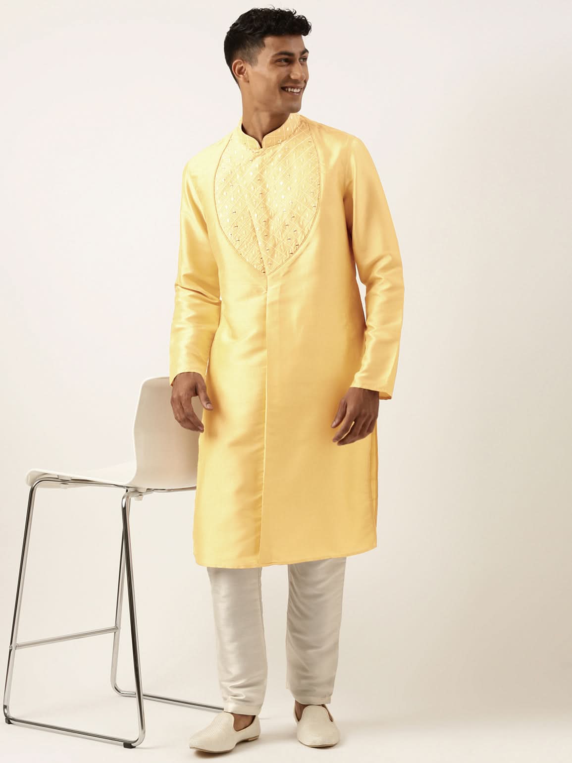 Yellow Embroidery Angrakha Kurta Set