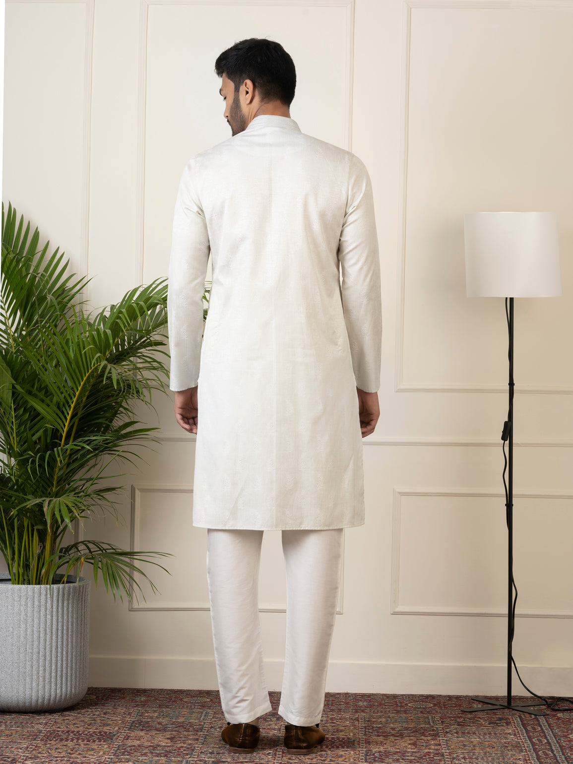 Off White Jacquard Embroidered Kurta Set