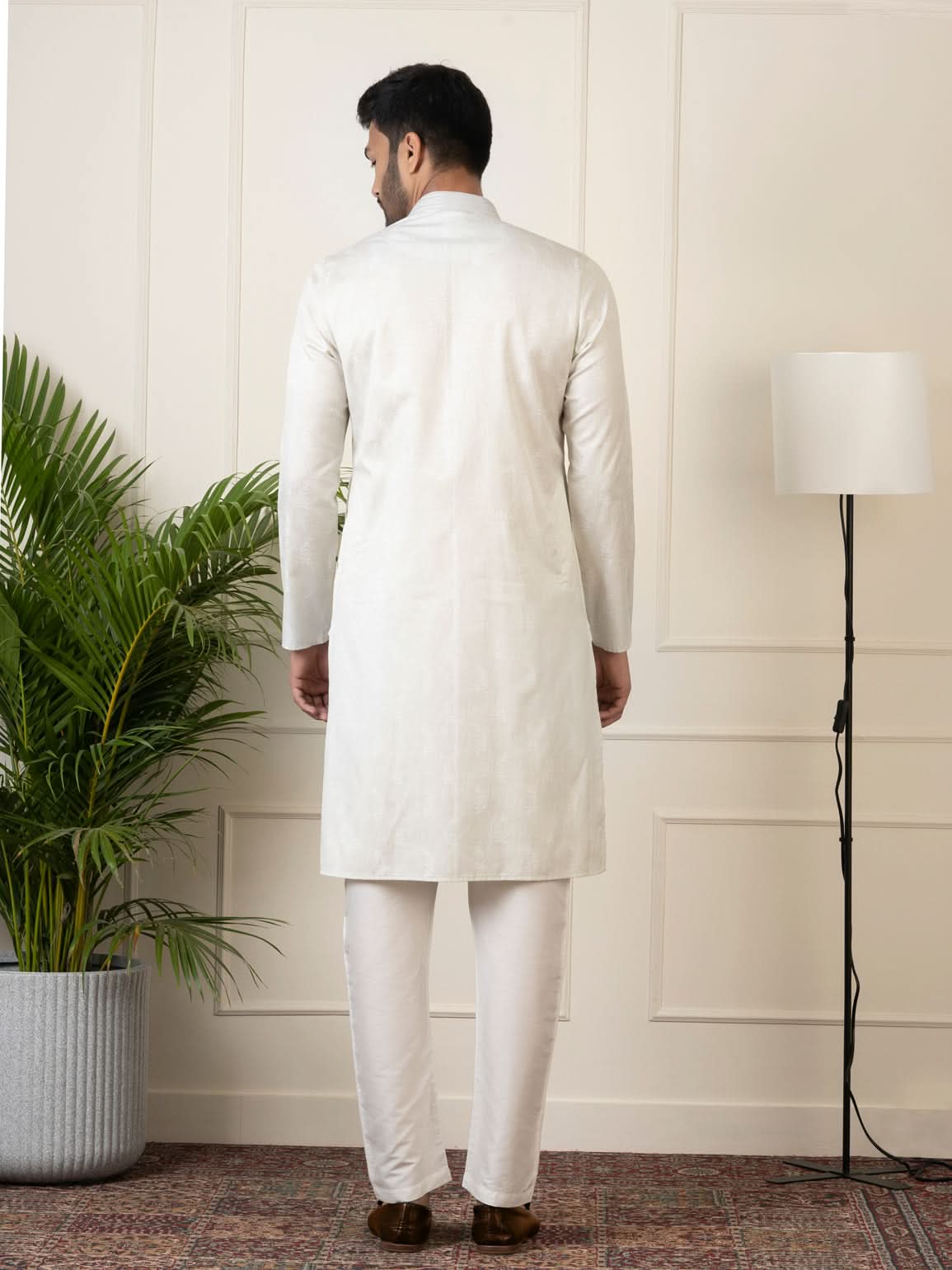 Off White Jacquard Embroidered Kurta Set