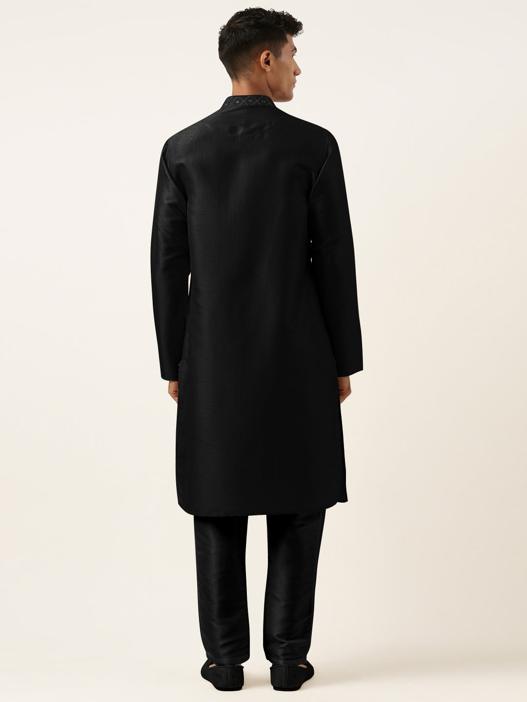 Black Embroidery Angrakha Kurta Set