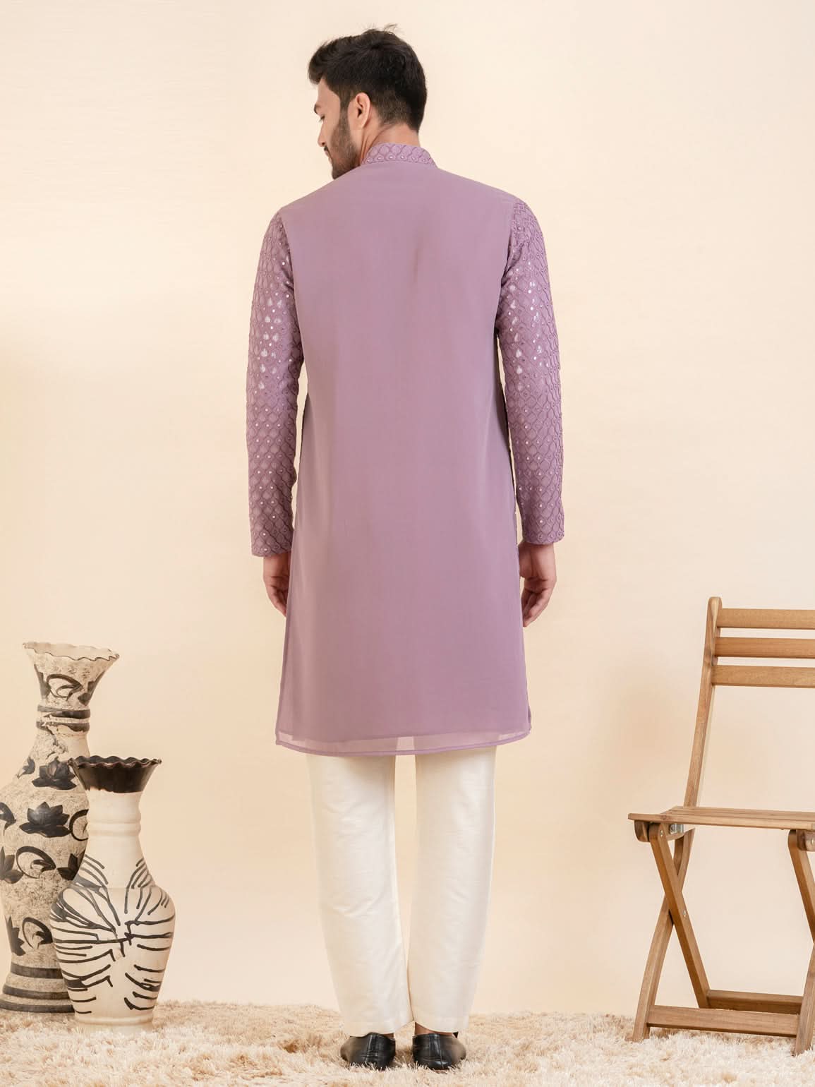 Lavender Embroidered Kurta Set