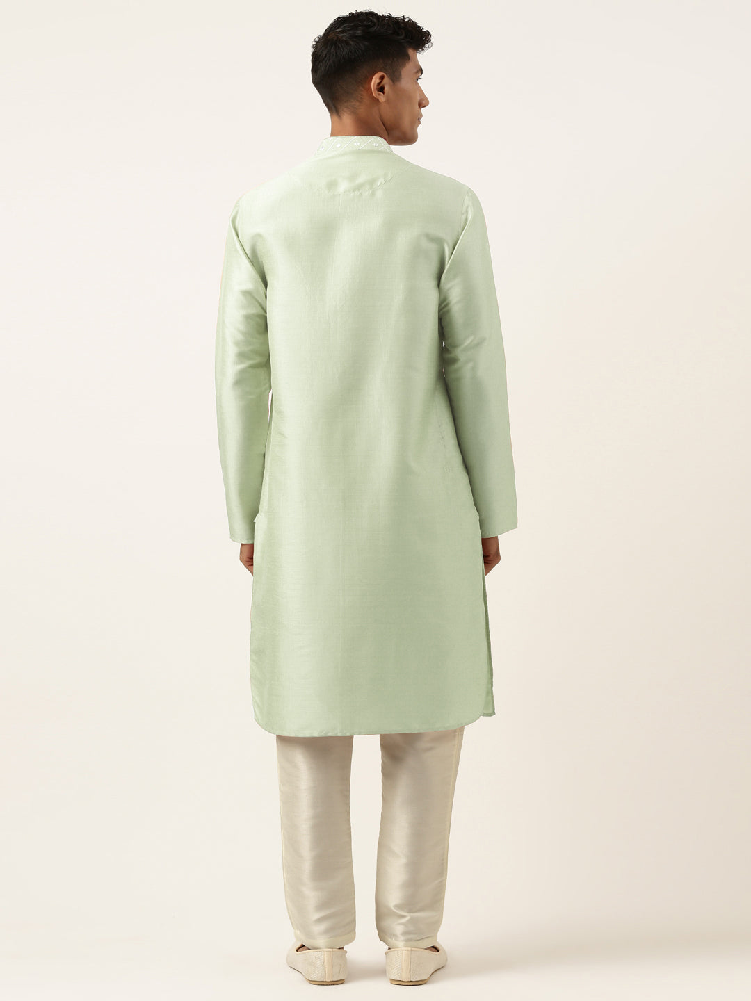 Pistachio Green Embroidery Angrakha Kurta Set