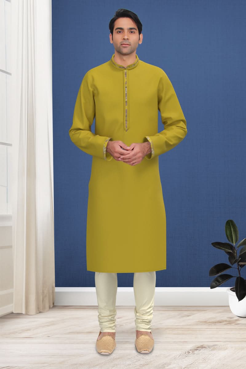 Yellow Floral Jacquard Jacket With Mustard Kurta