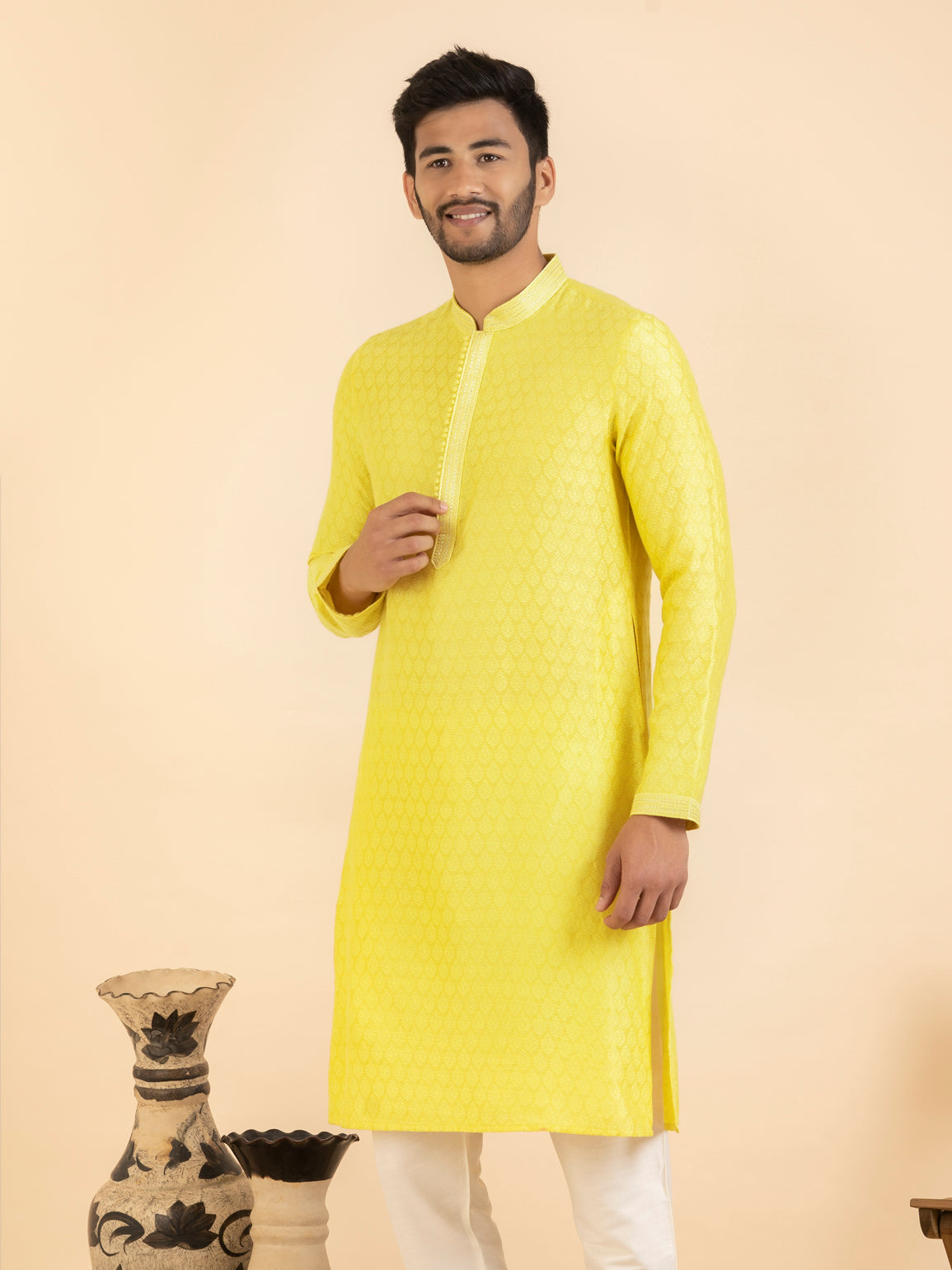 JACQUARD YELLOW KURTA SET