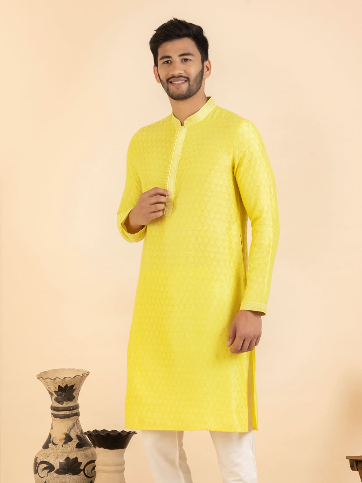 JACQUARD YELLOW KURTA SET
