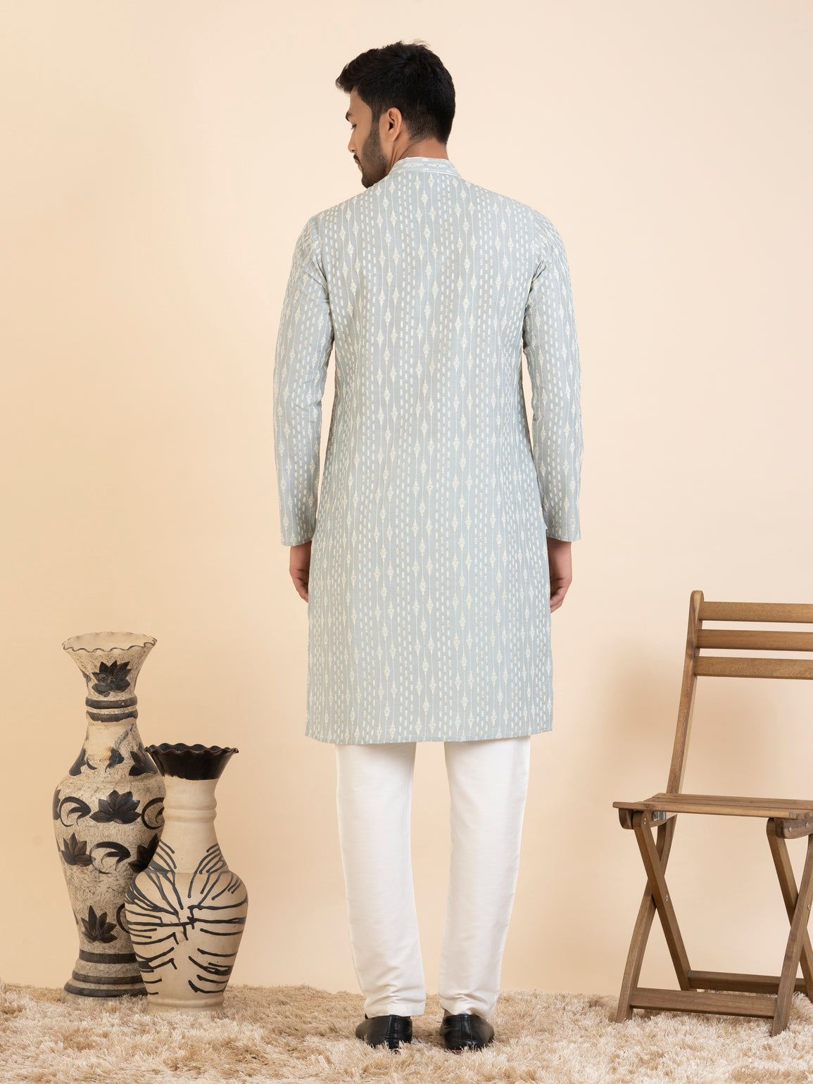 Greyish Blue Embroidered Kurta Set