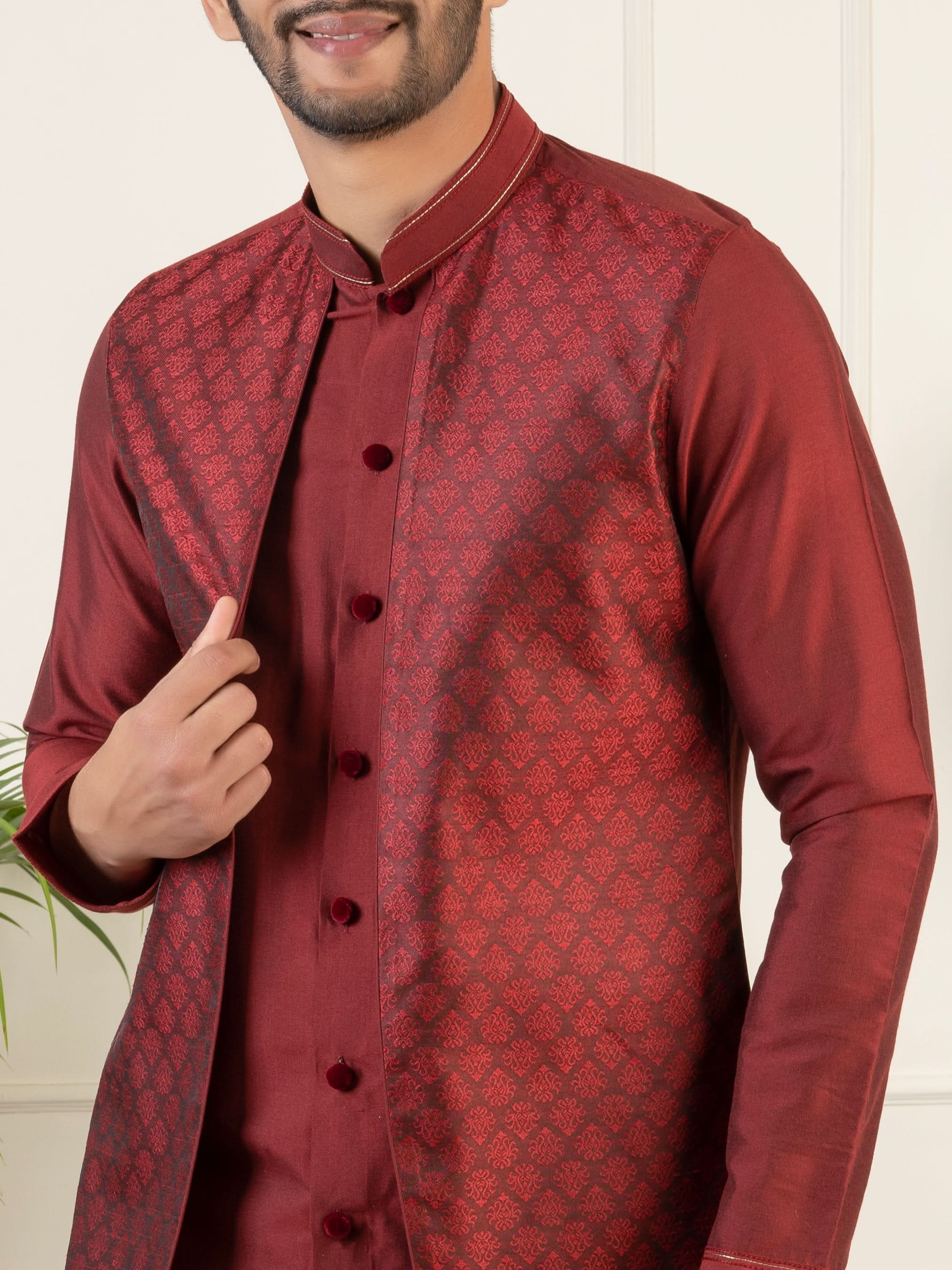 Maroon Layered Kurta Set