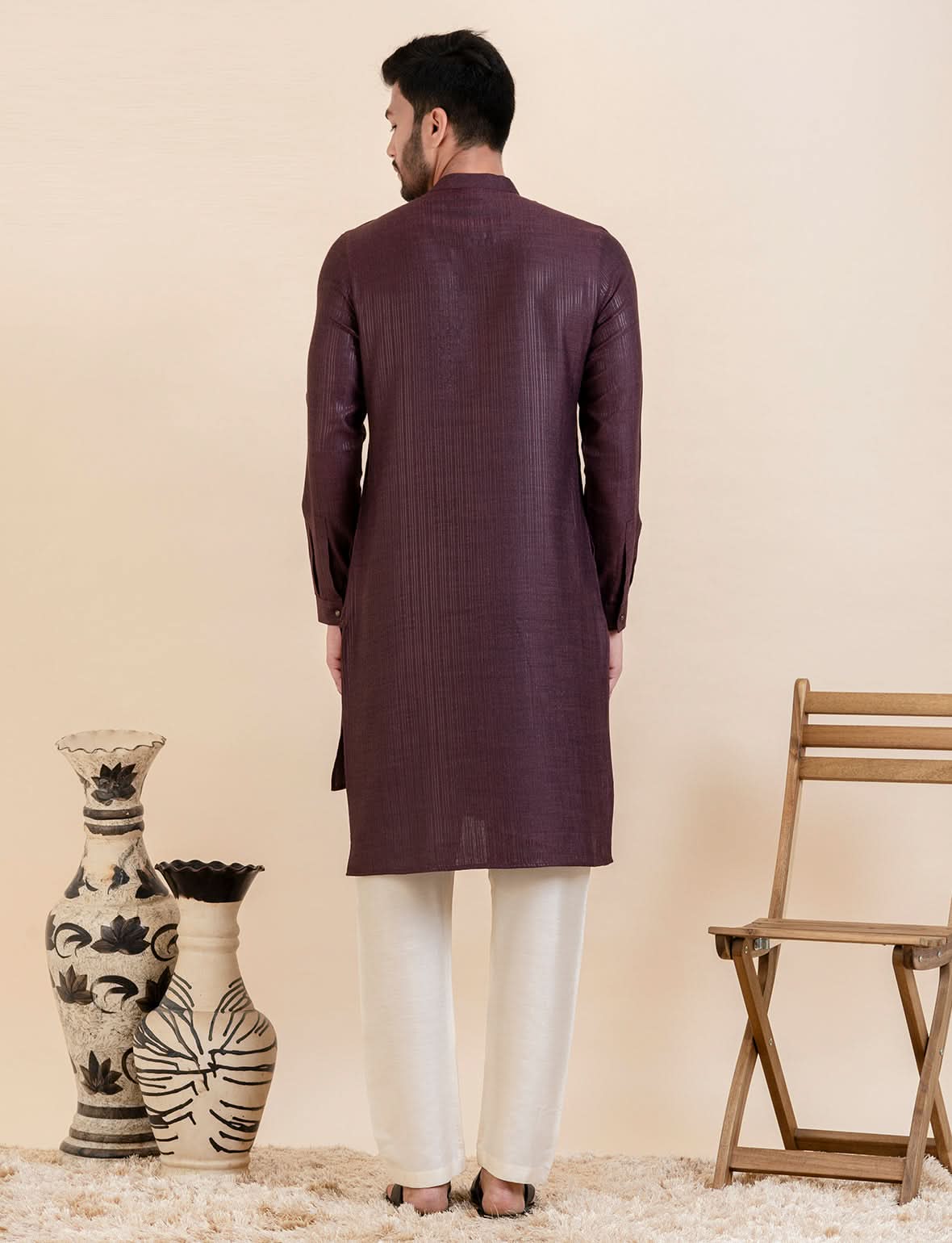 Wine Asymetric Kurta Set