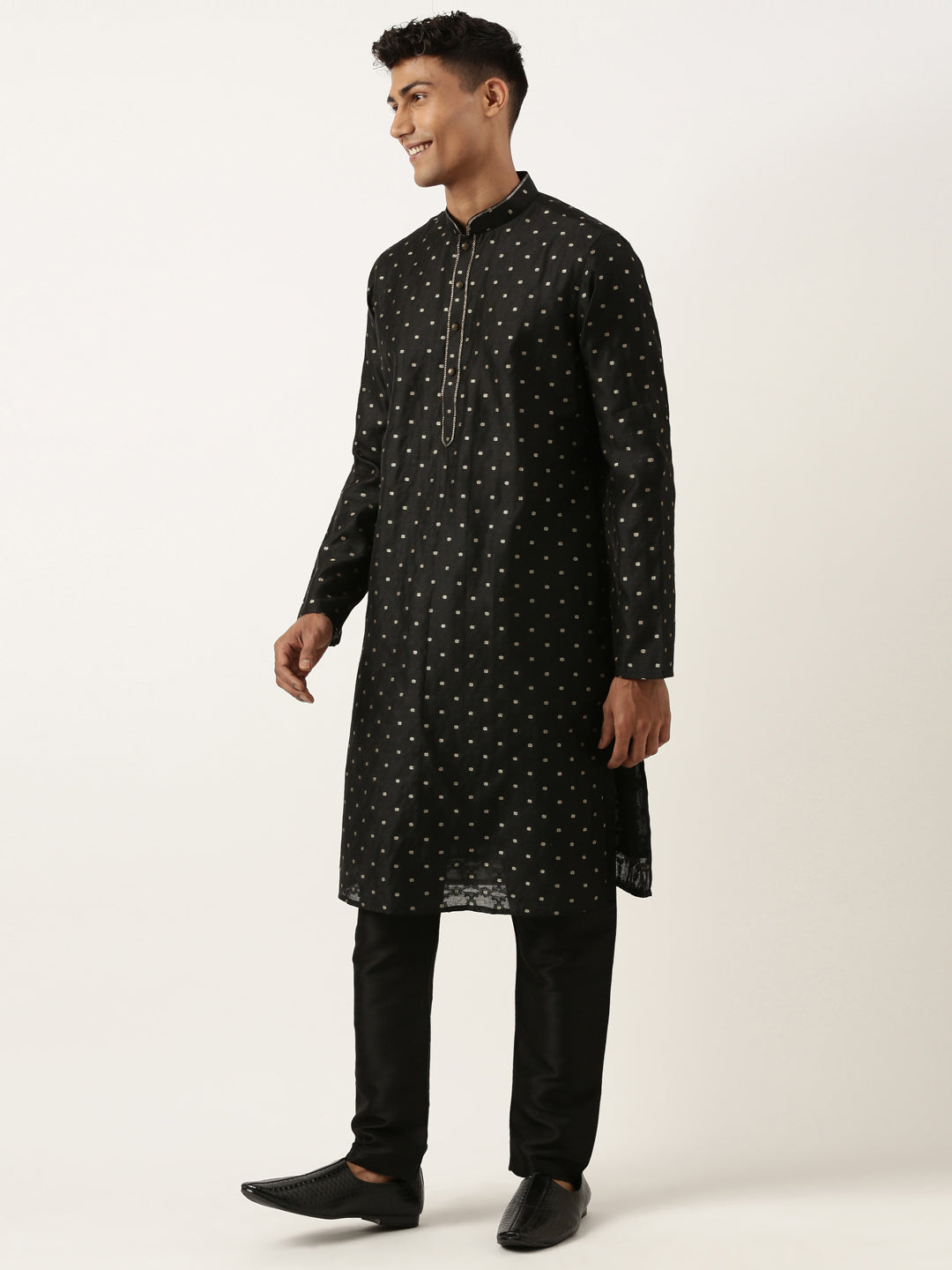 Black Chanderi Jacquard Jacket with Black Booti Chanderi Jacquard Kurta