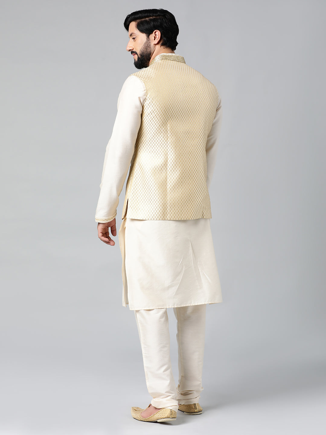 Cream Diamond Gold Motif Jacket with Cream Kurta