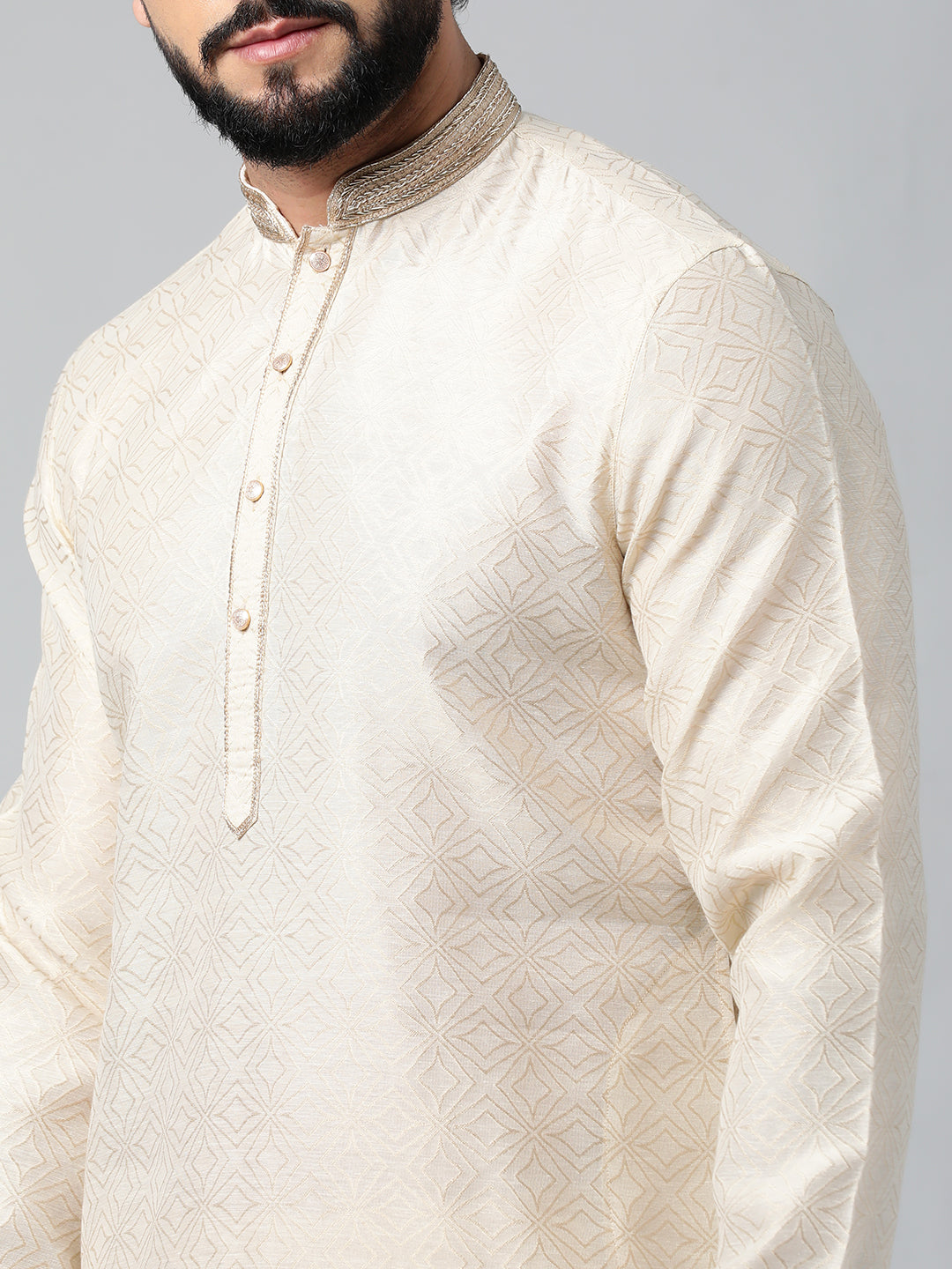 Ivory Jacquard Chanderi Silk Kurta Set