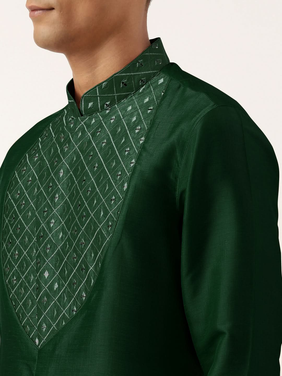 Green Embroidery Angrakha Kurta Set