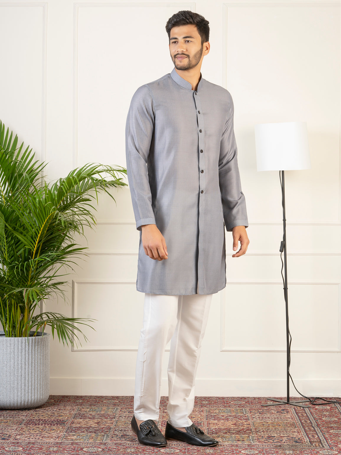 Grey Navy Velvet Indowestern