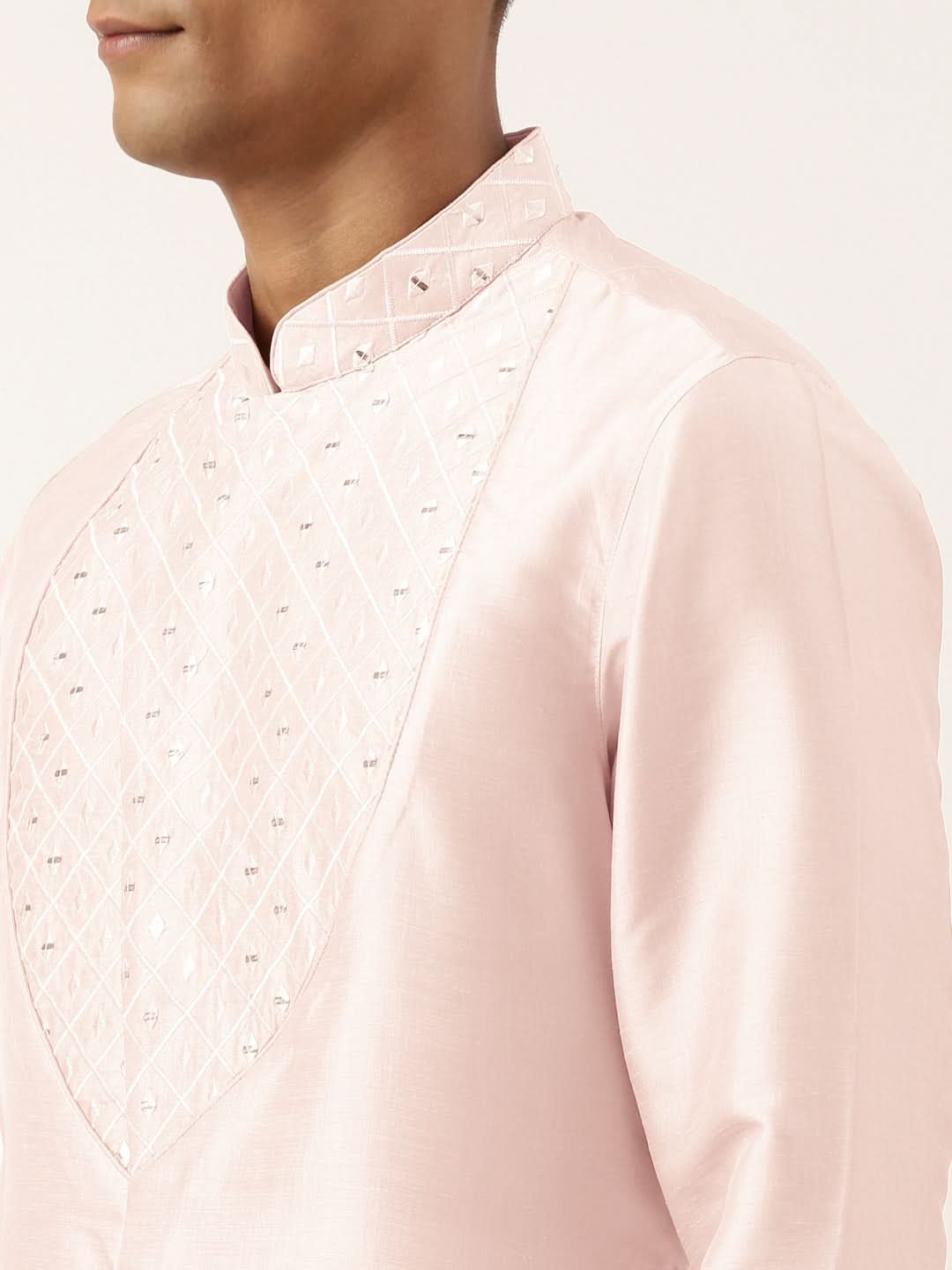 Light Pink Embroidery Angrakha Kurta Set