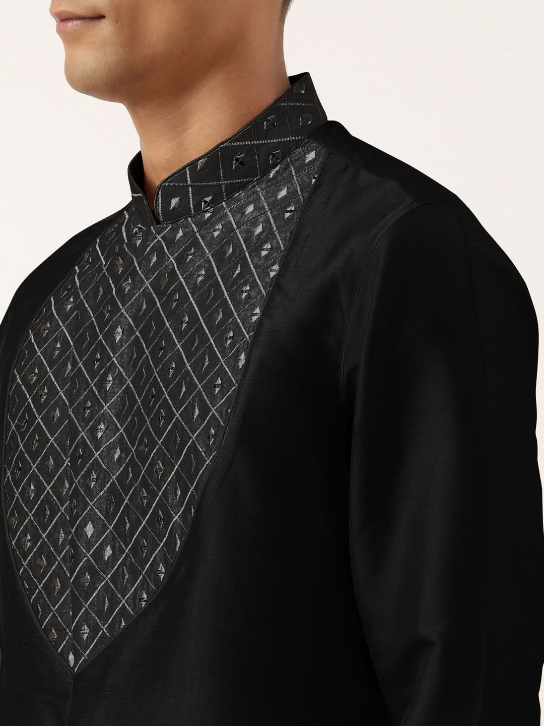 Black Embroidery Angrakha Kurta Set