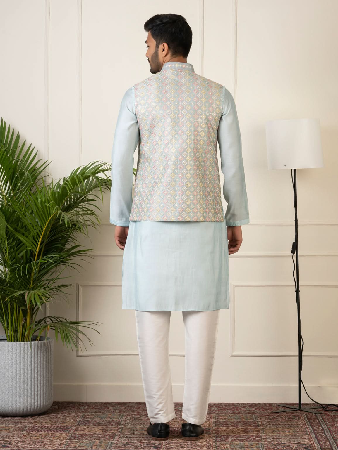 Grey Embroidered Jacket Kurta Set