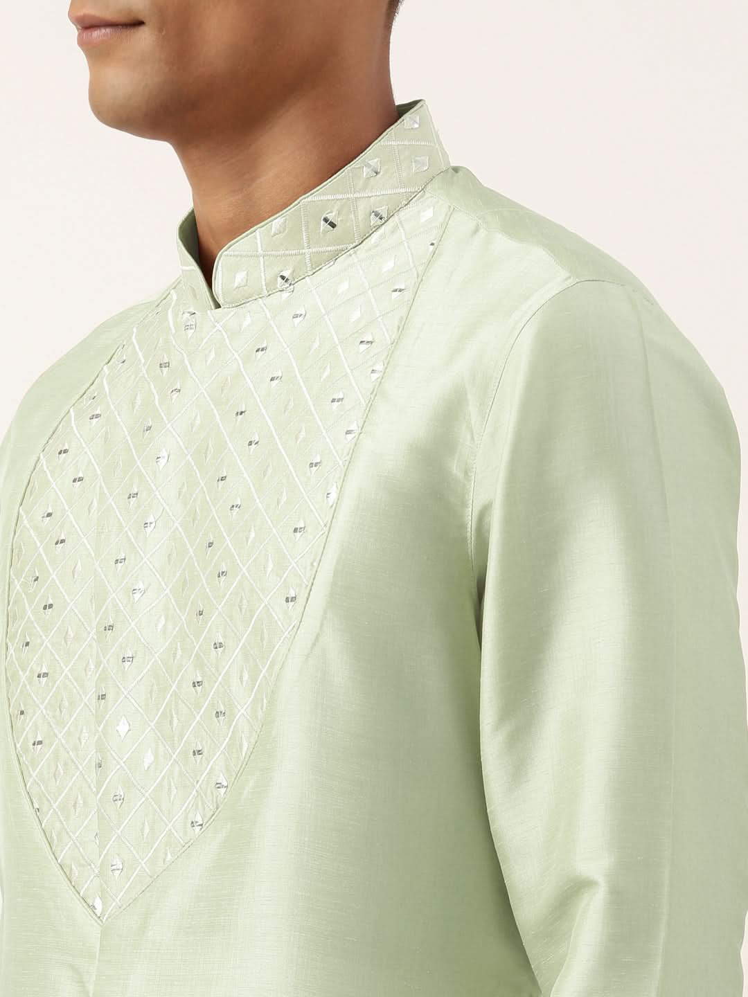 Pistachio Green Embroidery Angrakha Kurta Set