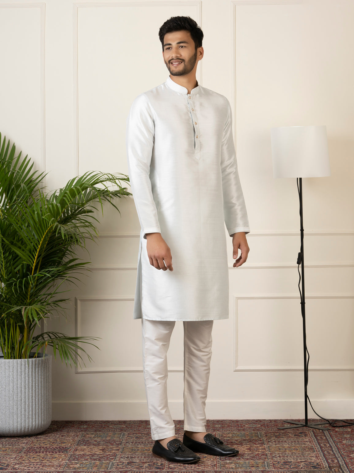 Sky Blue Embroidered Jacket Kurta Set