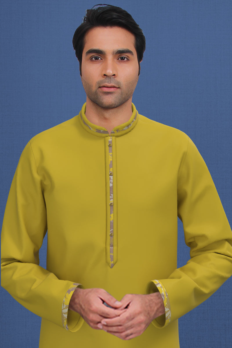 Yellow Floral Jacquard Jacket With Mustard Kurta