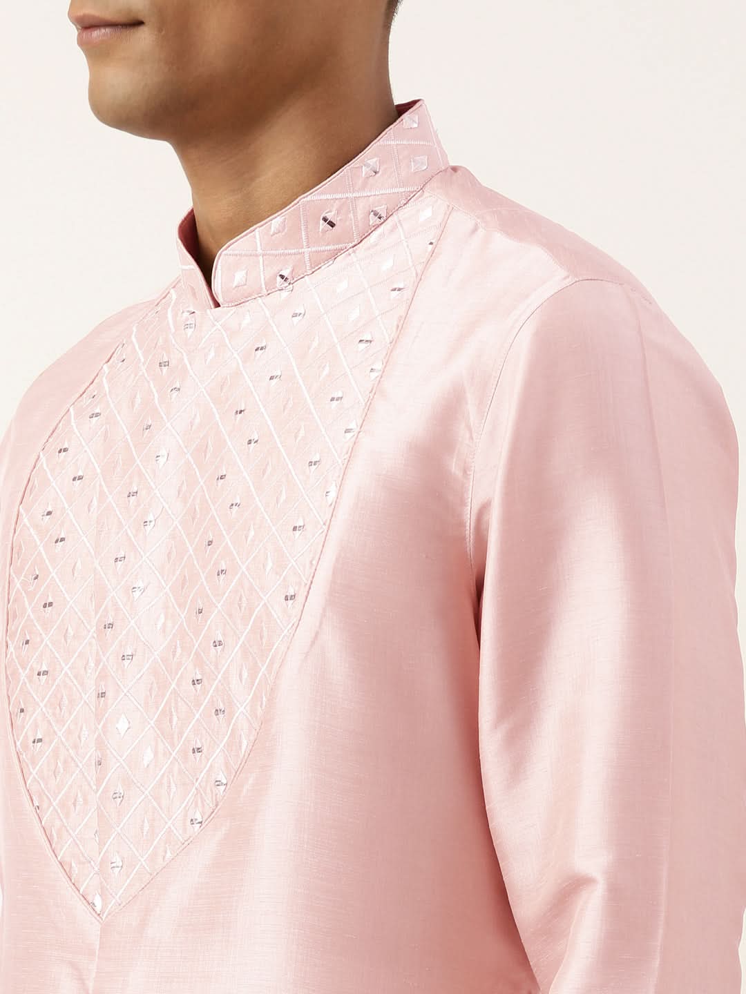 Pink Embroidery Angrakha Kurta Set