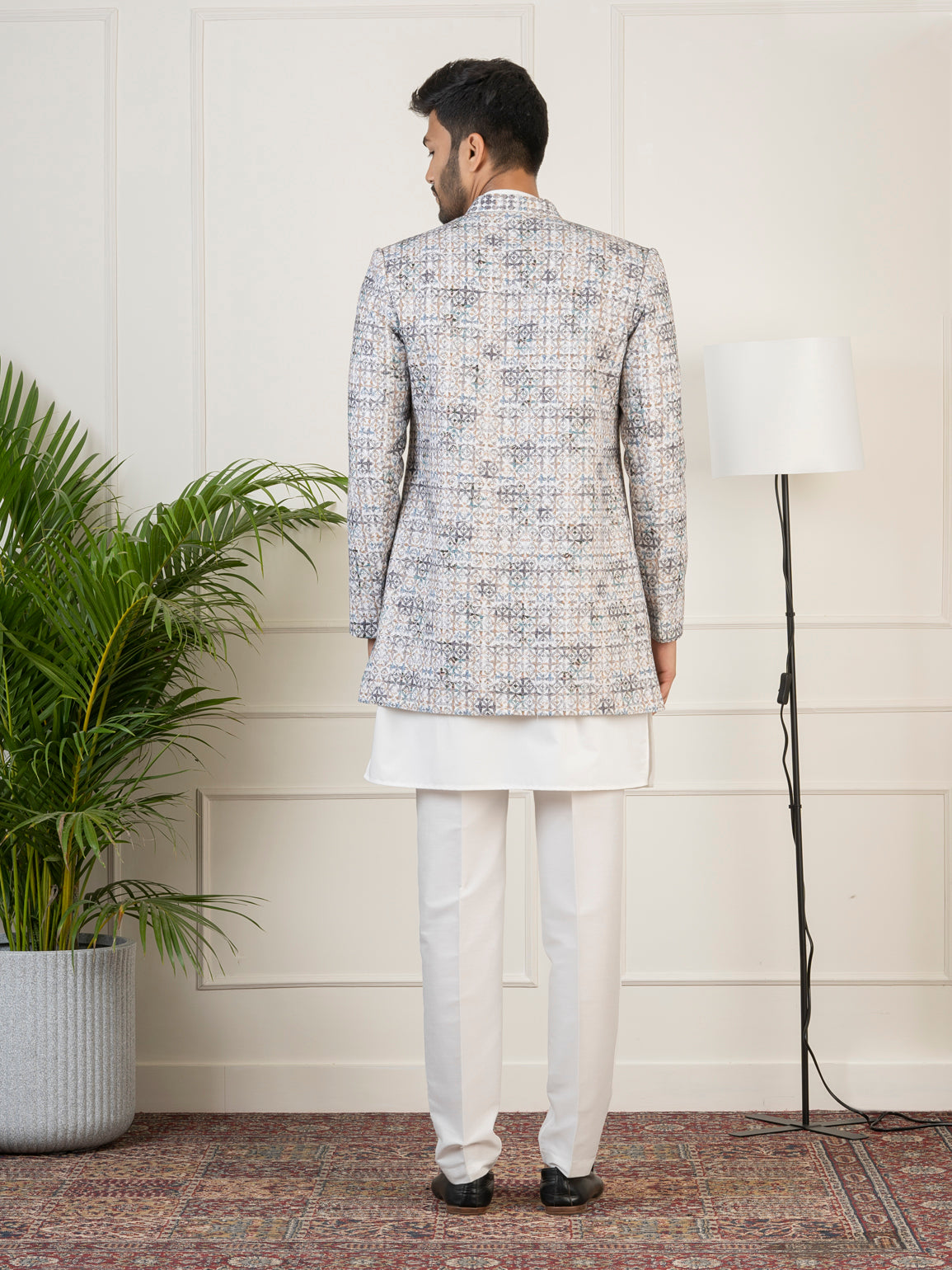 Grey Printed Embroidered Indo Set