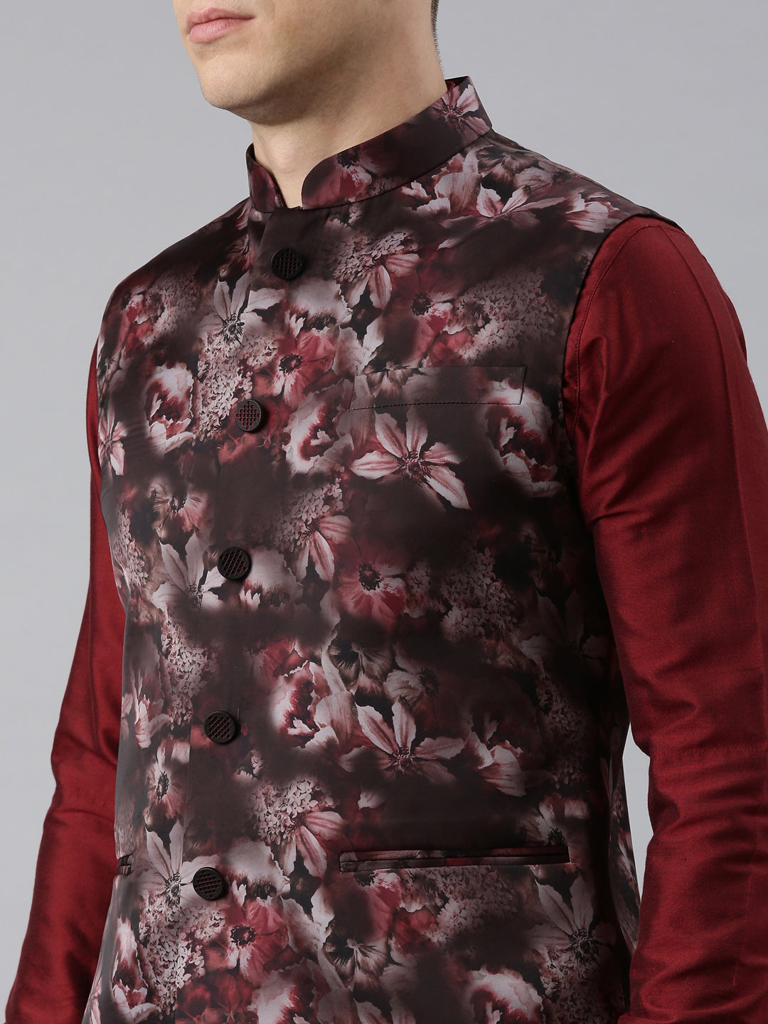 Maroon Floral Jacket With Kurta Set