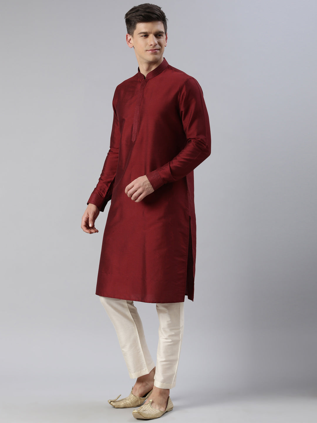 Maroon Floral Jacket With Kurta Set