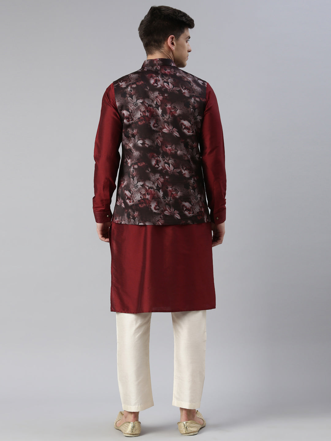 Maroon Floral Jacket With Kurta Set