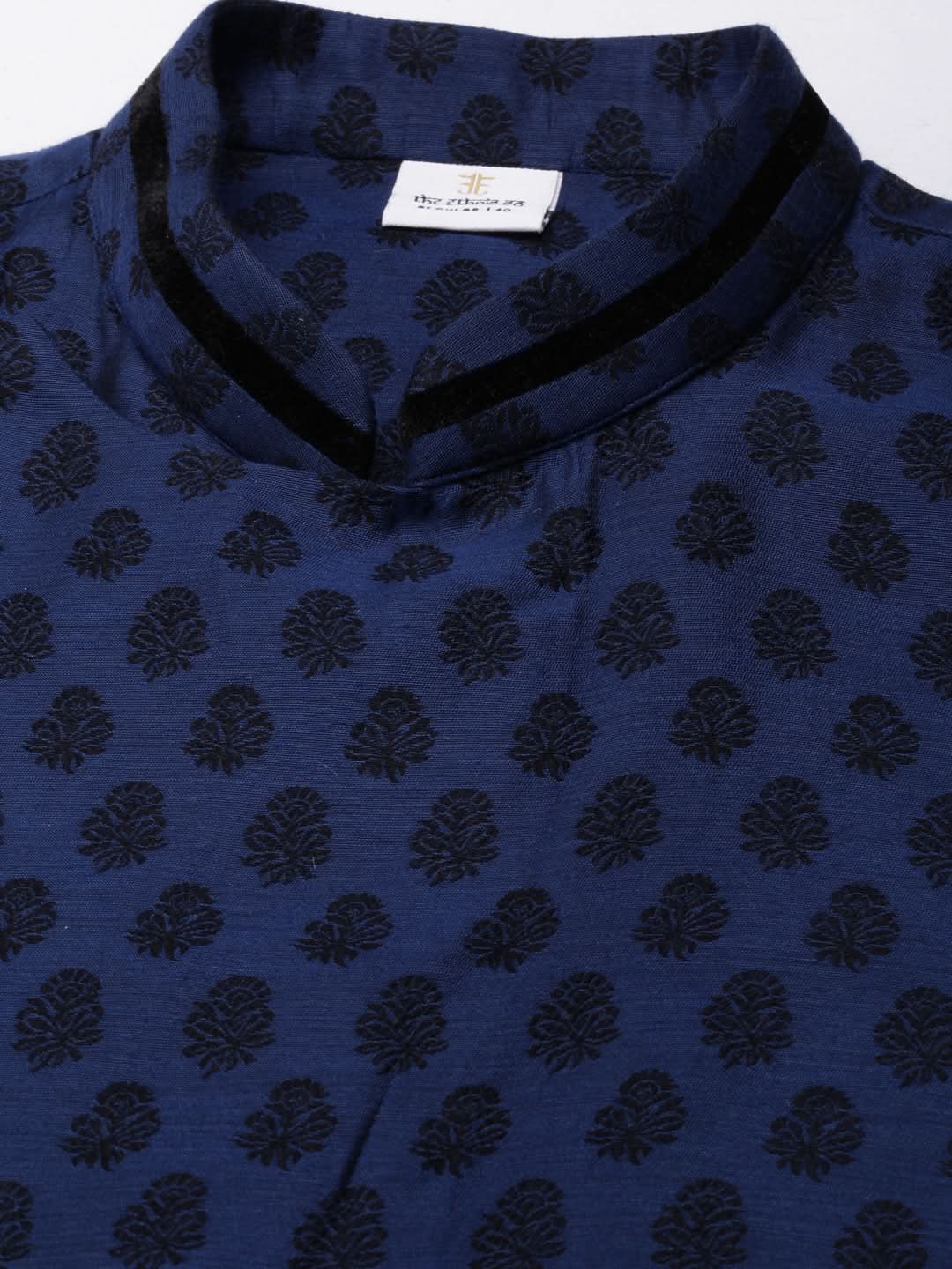 Navy Jacquard Black Booti Chanderi Silk kurta set