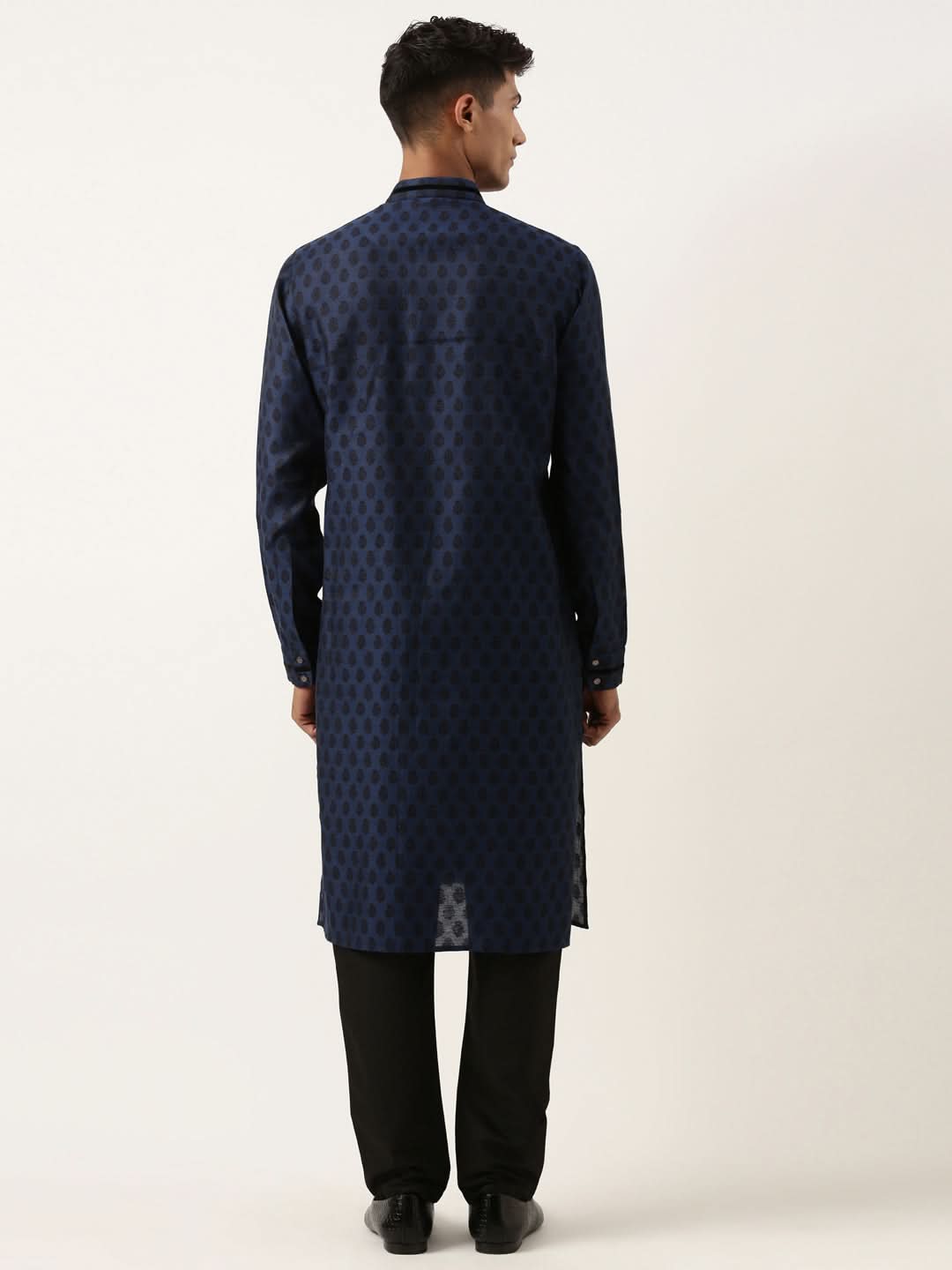Navy Jacquard Black Booti Chanderi Silk kurta set