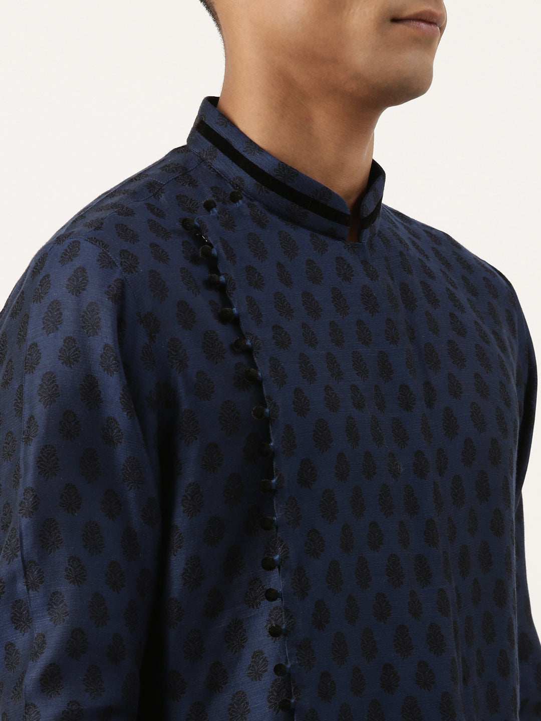 Navy Jacquard Black Booti Chanderi Silk kurta set