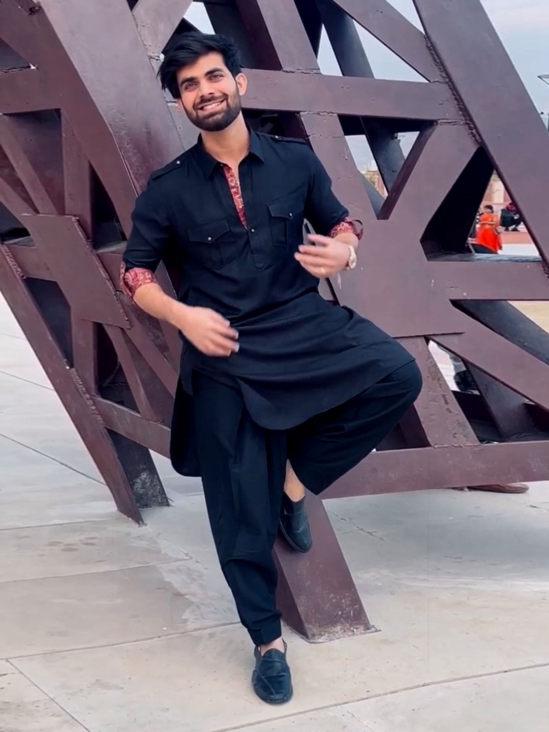 Black Jacquard Pathani Kurta Set