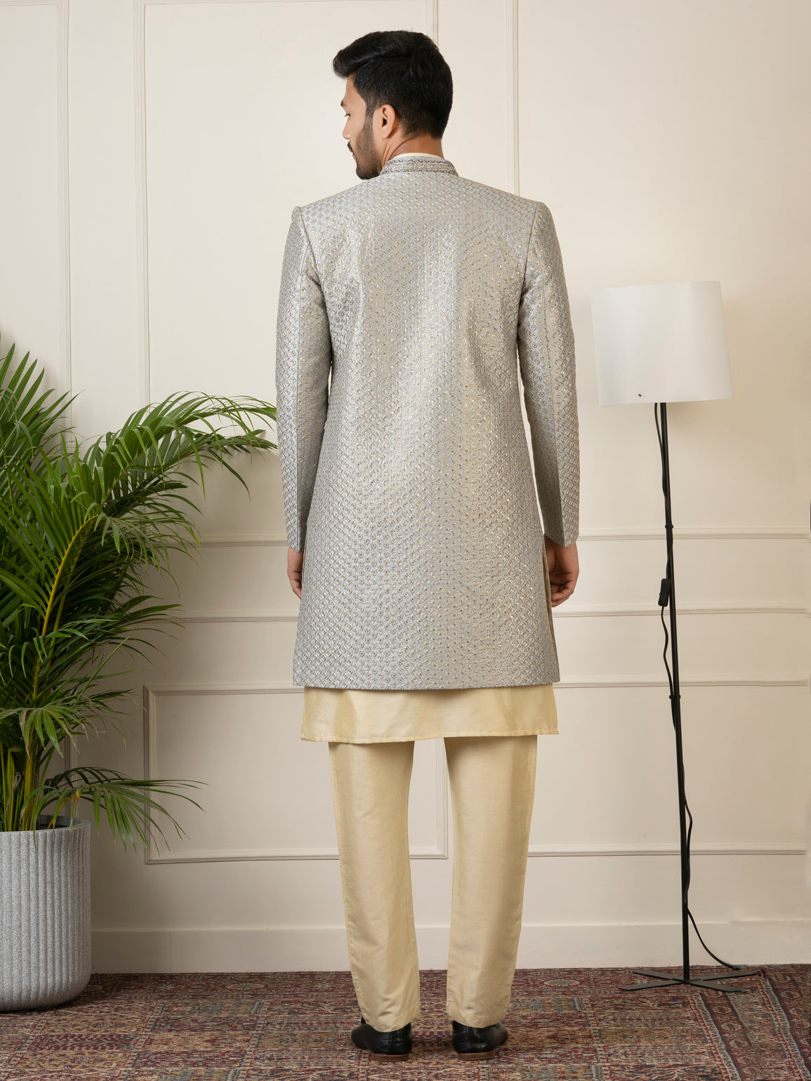 Grey Embroidered Indowestern Set