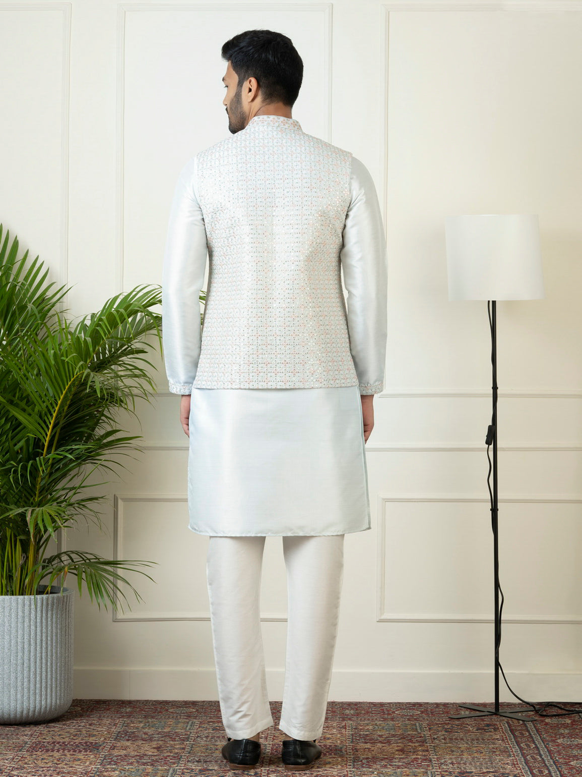 Light Blue Embroidered Jacket Kurta Set