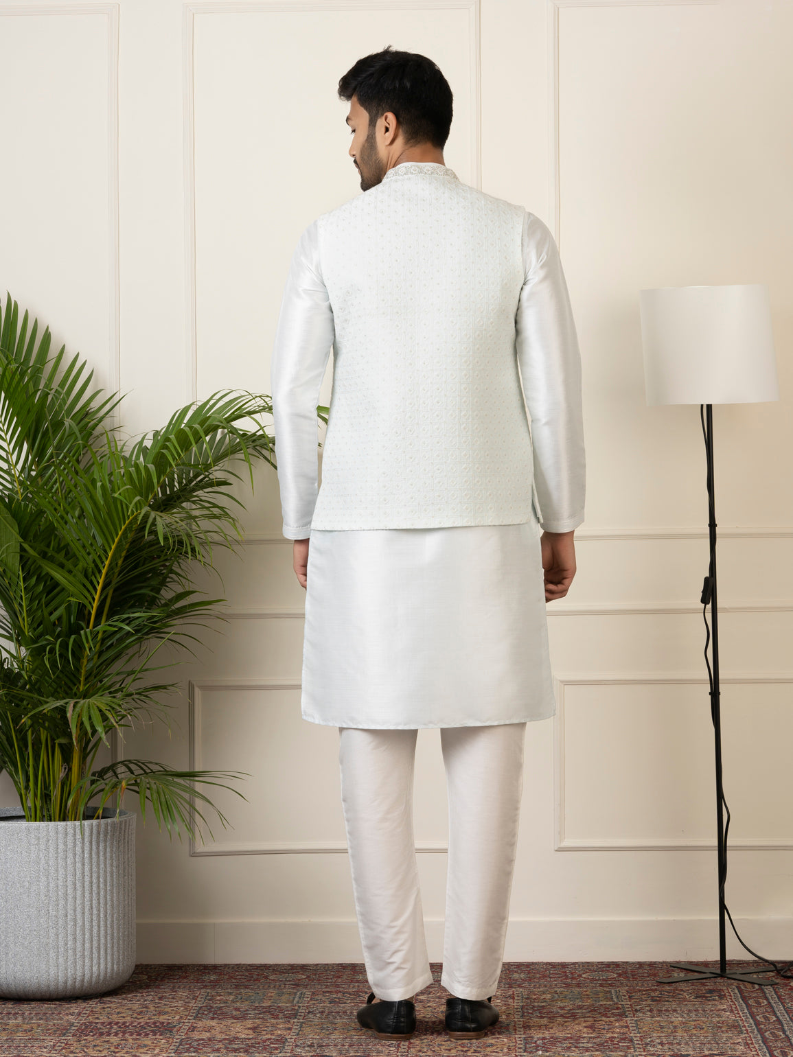 Sky Blue Embroidered Jacket Kurta Set