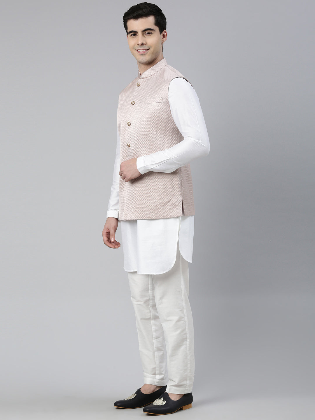 Geometric Textured Premium Jacket with Short Printed Kurta