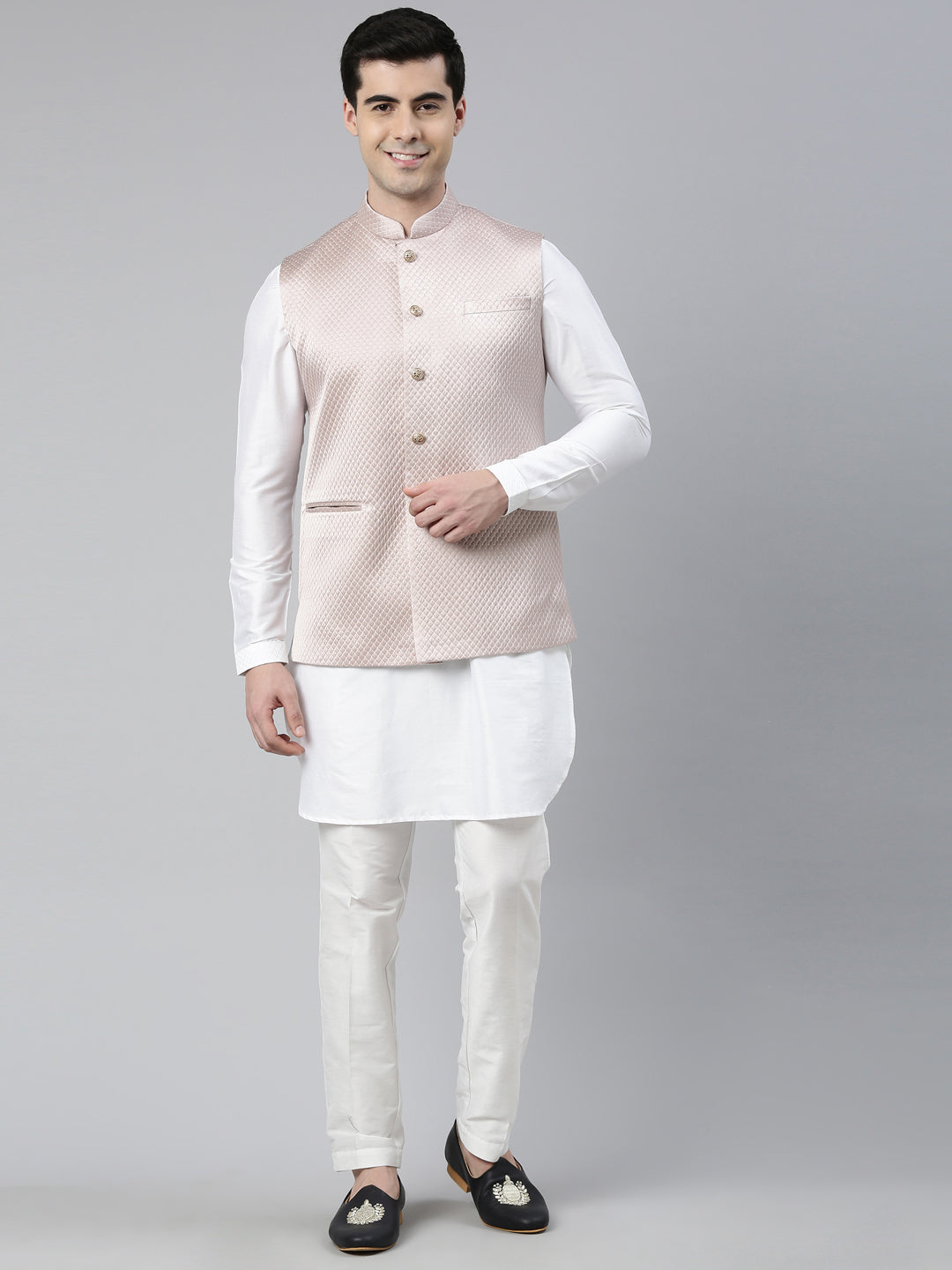 Geometric Textured Premium Jacket with Short Printed Kurta
