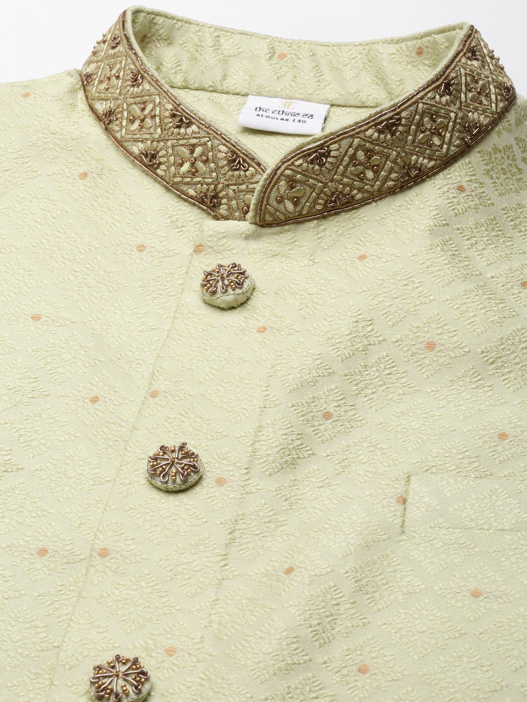 Mint Green Jacquard Jacket With Drape Kurta