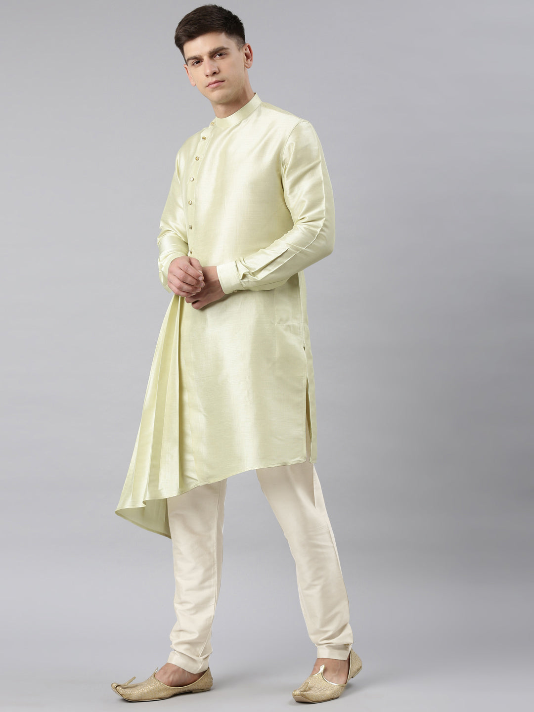 Mint Green Jacquard Jacket With Drape Kurta
