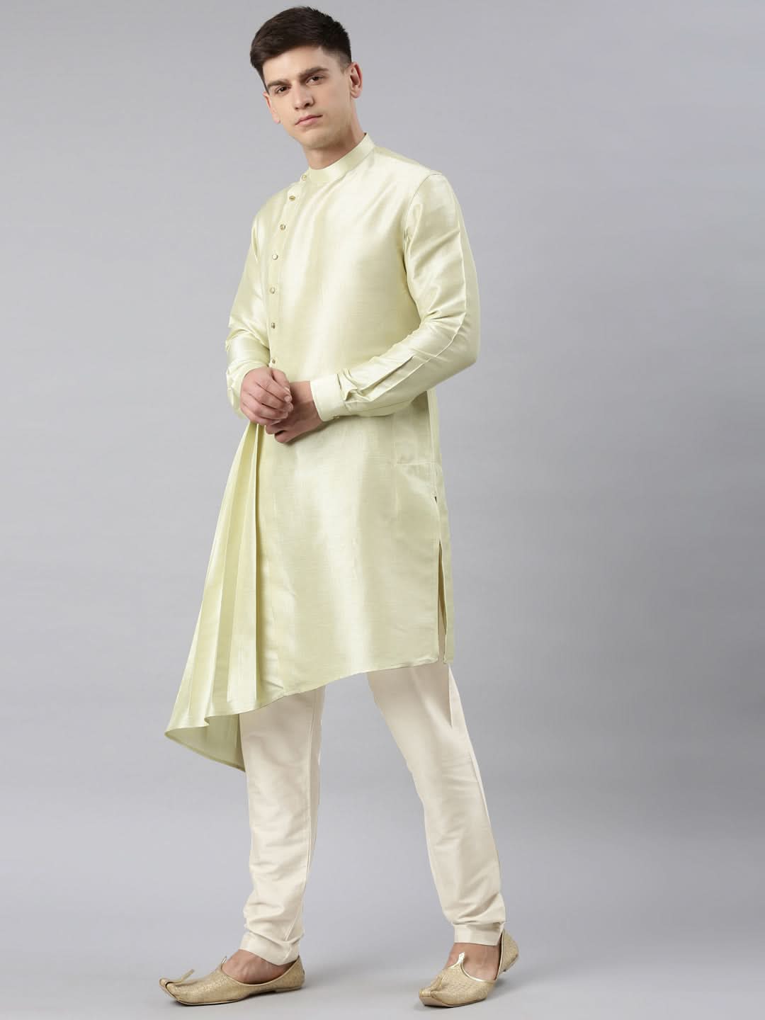 Mint Green Jacquard Jacket With Drape Kurta