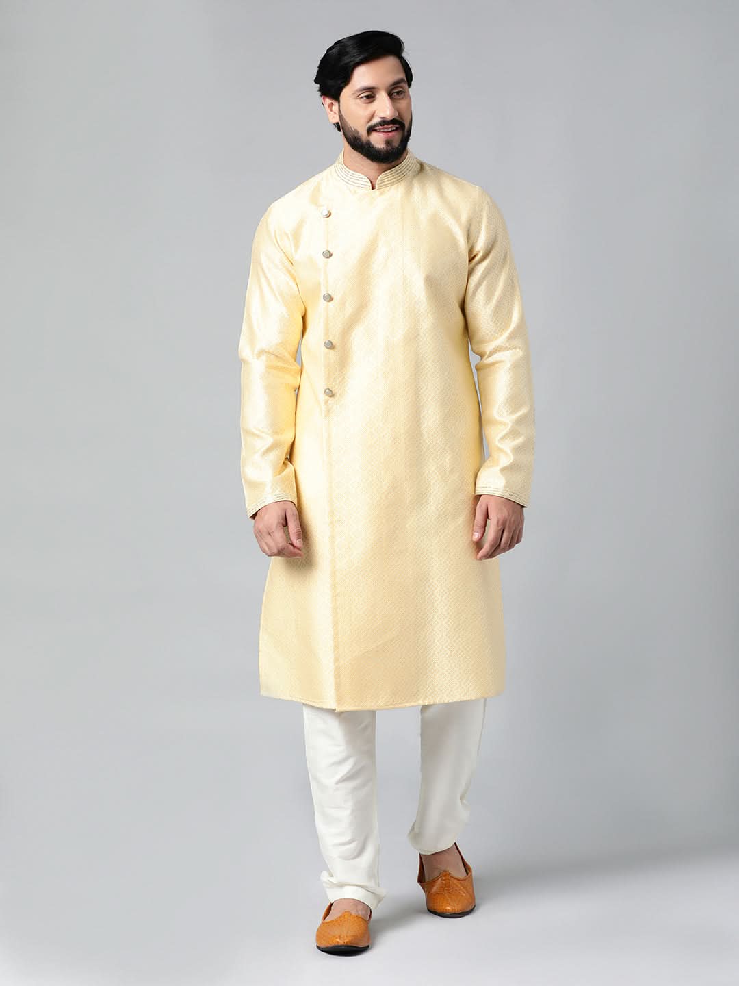 Yellow Jacquard Kurta Set