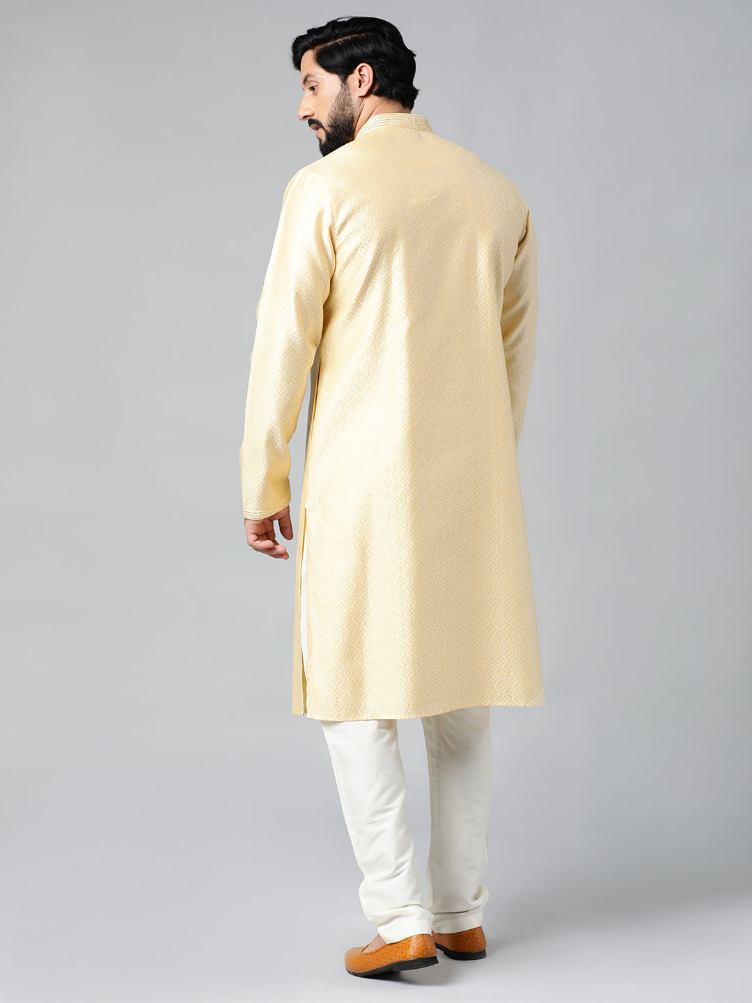 Yellow Jacquard Kurta Set